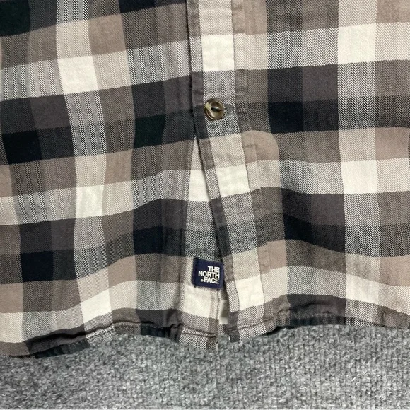 The North Face Plaid Flannel Shirt Men’s XL Gray White Tweed Herringbone Cotton - Picture 6 of 9